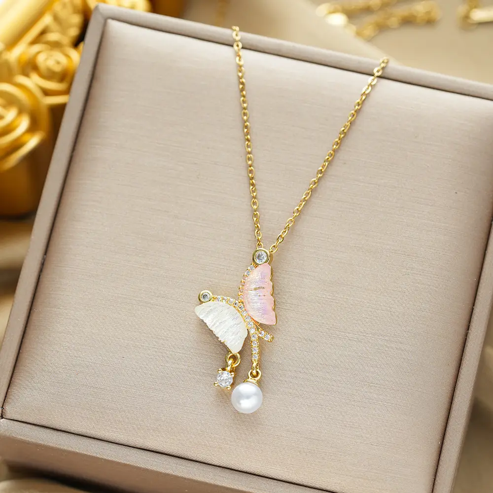 Gold Plated Bow Pearl Necklace for Women - Image 106