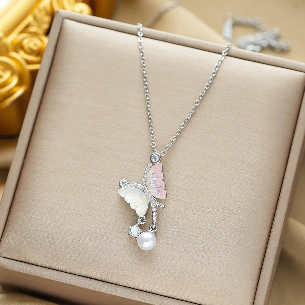 Gold Plated Bow Pearl Necklace for Women - Image 107