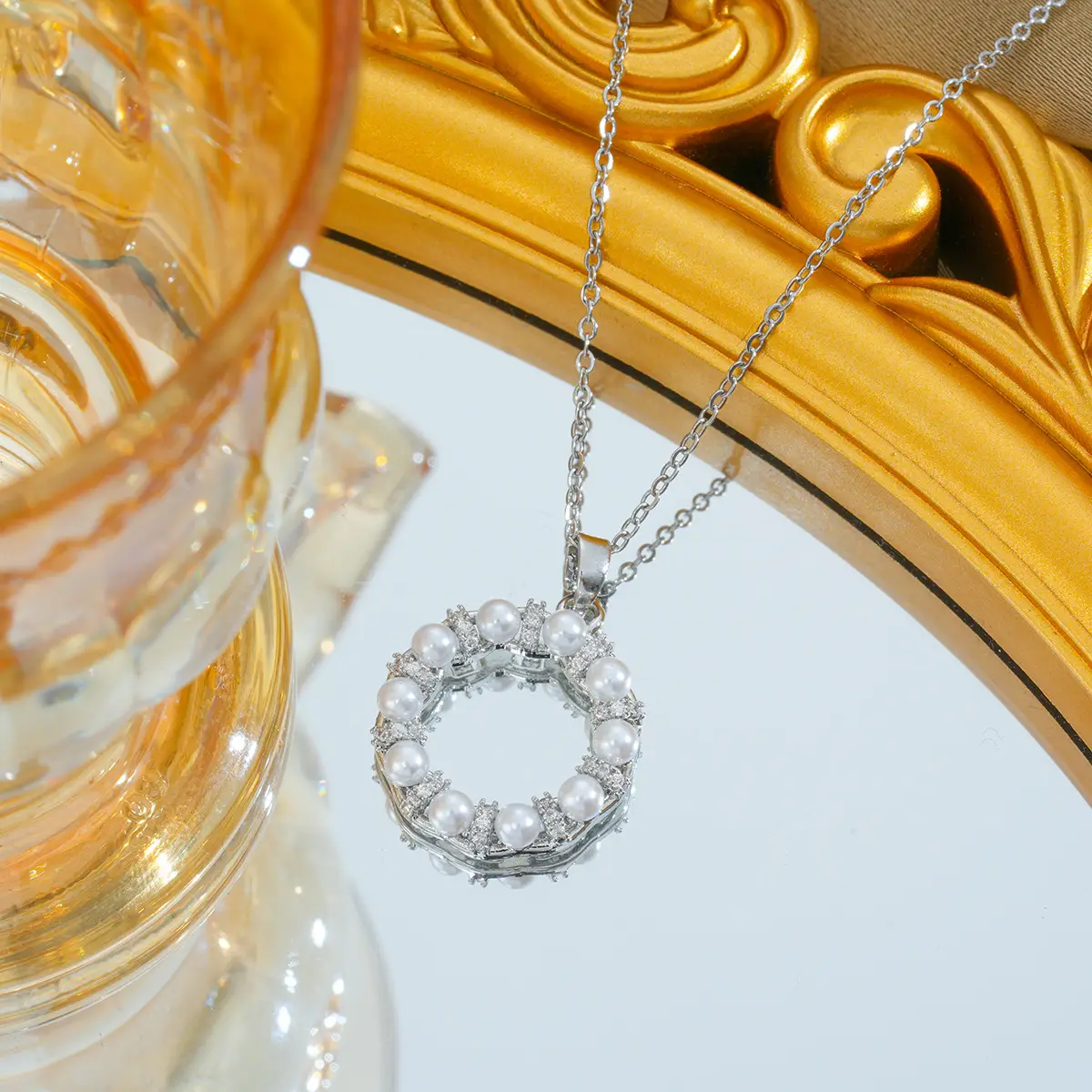 Gold Plated Bow Pearl Necklace for Women - Image 77