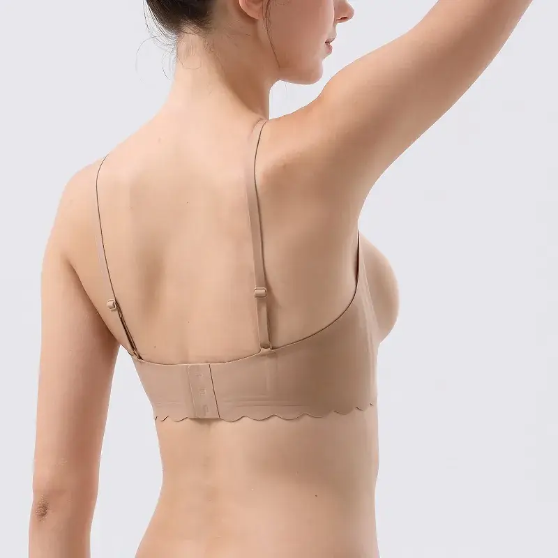 Black Seamless Push-Up Bra with Wavy Edge - Image 6