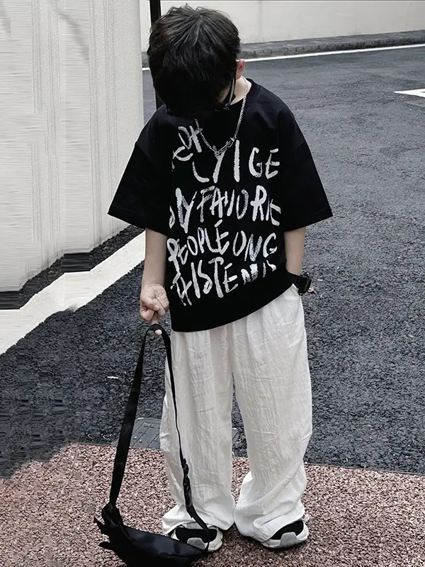 Boys T-Shirt Black Graphic 2025 Summer Wear