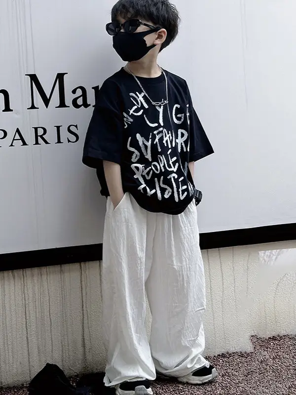 Boys T-Shirt Black Graphic 2025 Summer Wear