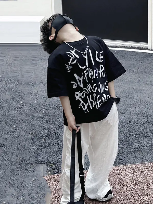 Boys T-Shirt Black Graphic 2025 Summer Wear