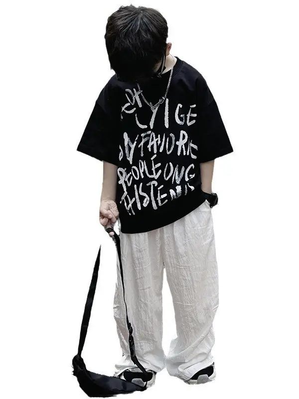 Boys T-Shirt Black Graphic 2025 Summer Wear