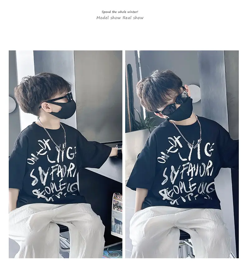 Boys T-Shirt Black Graphic 2025 Summer Wear — feature 12