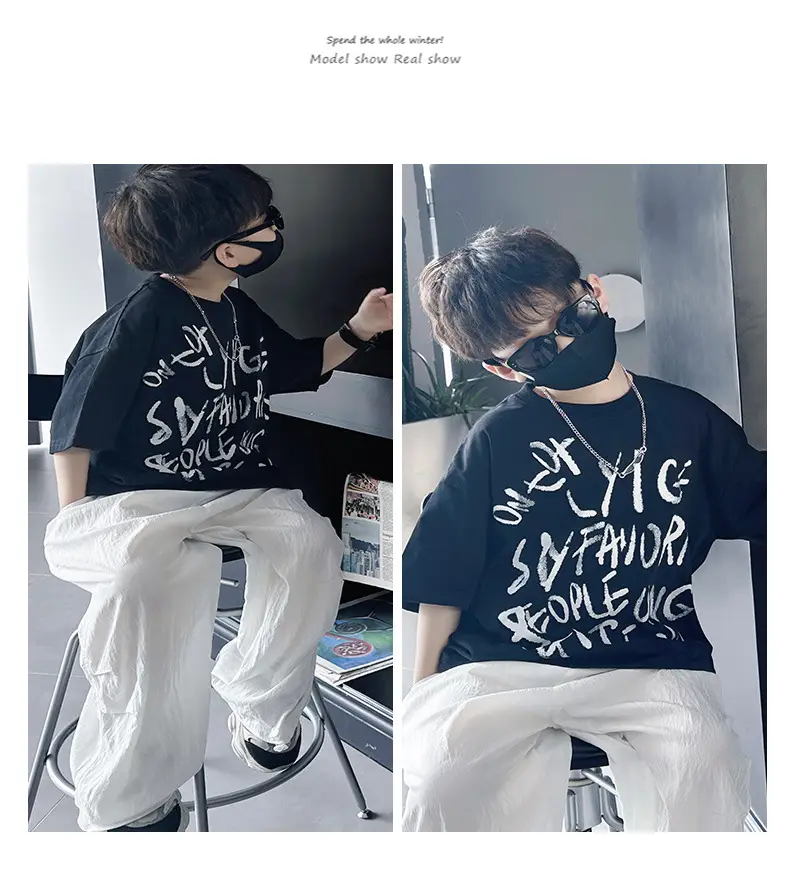 Boys T-Shirt Black Graphic 2025 Summer Wear — feature 16