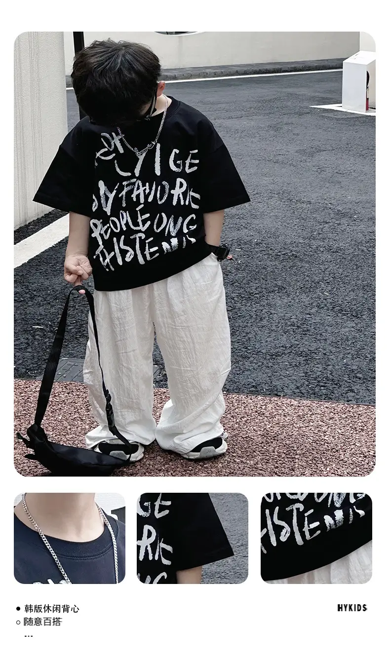 Boys T-Shirt Black Graphic 2025 Summer Wear — feature 3