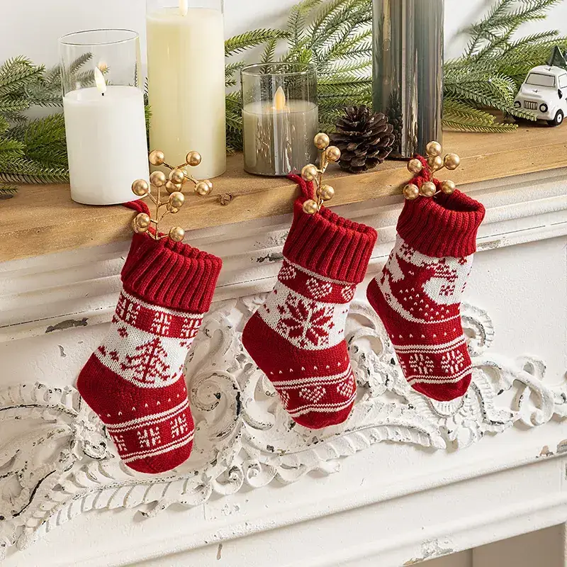 Red Knitted Christmas Stockings for Home Decor - Image 6