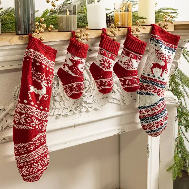 Red Knitted Christmas Stockings for Home Decor - Image 7