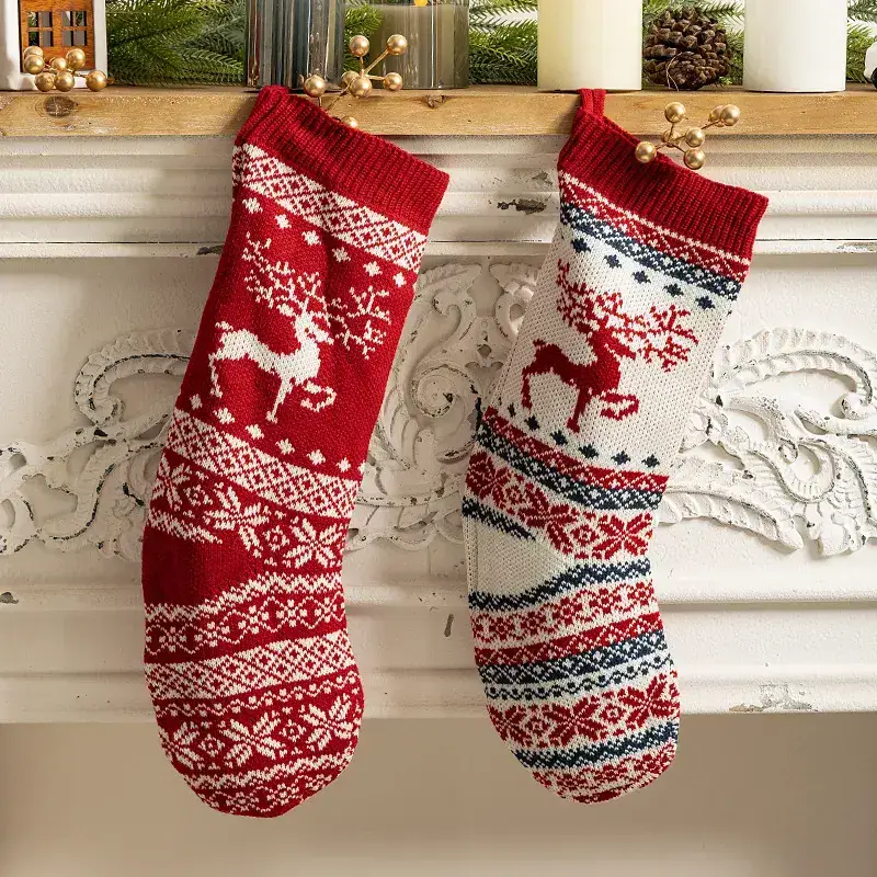Red Knitted Christmas Stockings for Home Decor - Image 8