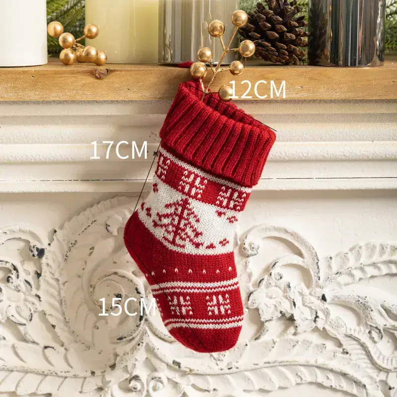 Red Knitted Christmas Stockings for Home Decor - Image 2