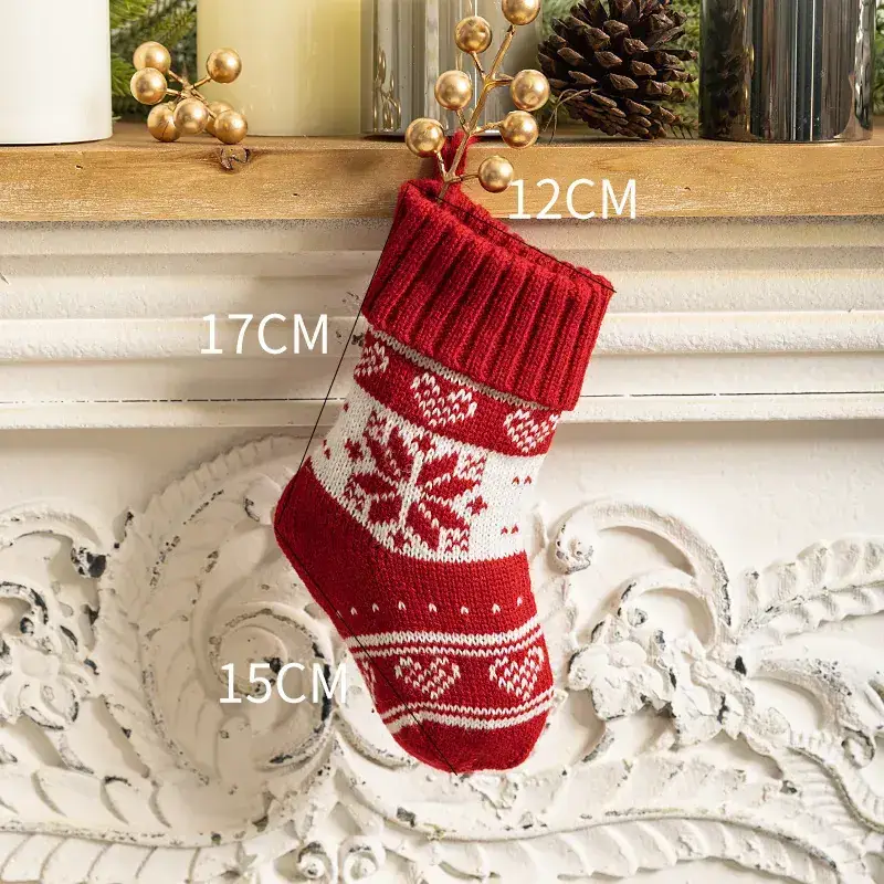 Red Knitted Christmas Stockings for Home Decor - Image 3