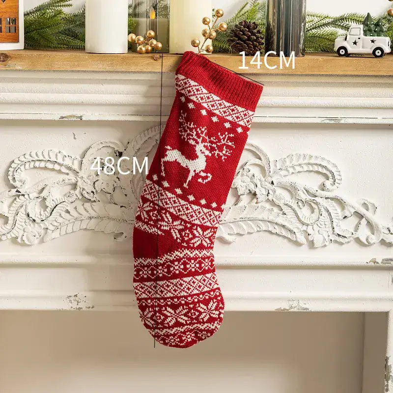 Red Knitted Christmas Stockings for Home Decor - Image 4