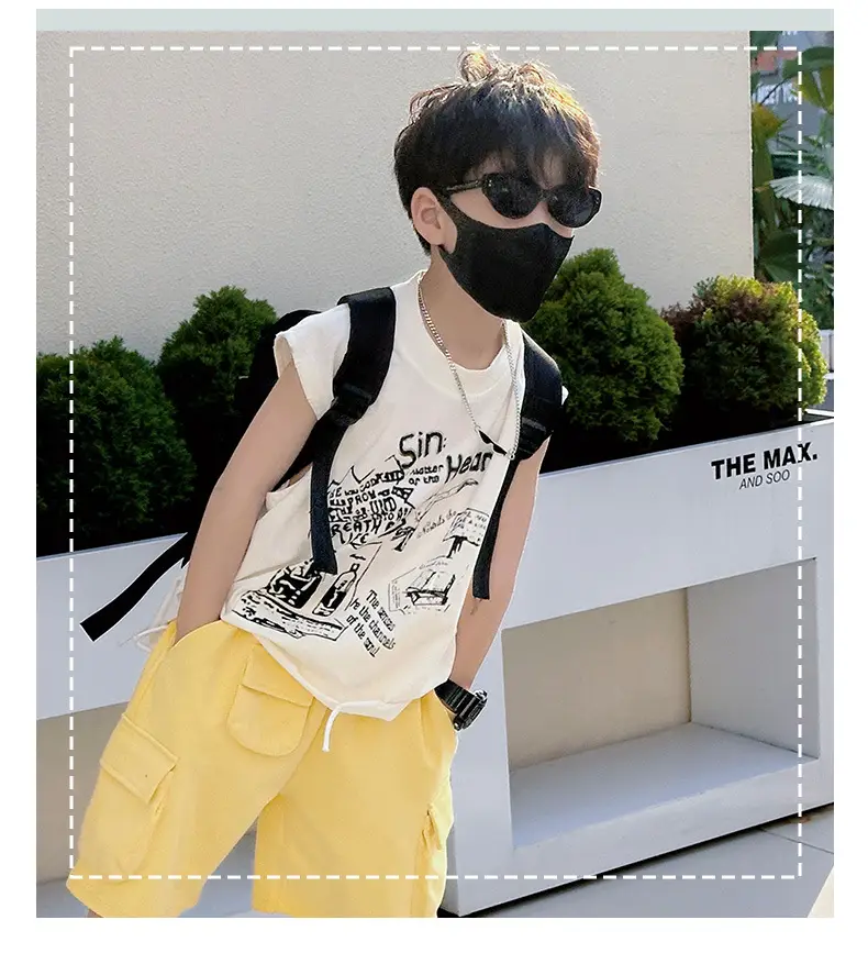 Boys Korean T-Shirt 2025 Summer Ripped Vest Yellow — feature 10