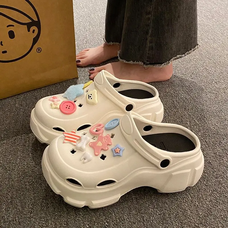 Internet Celebrous Cave Shoes Women's Summer Outwear Explosions Sandals Thick Sole Baotou Beach Two-Wearing EVA Garden Shoes Women