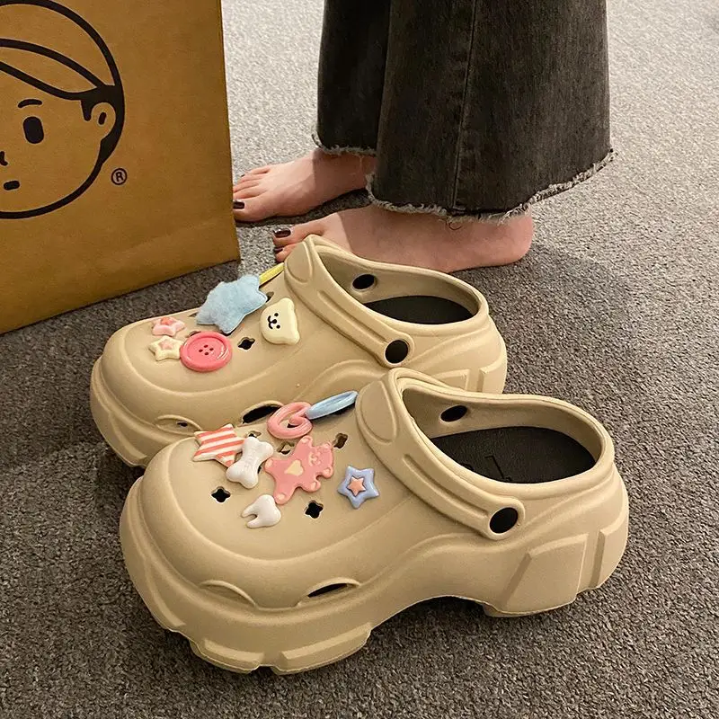 Internet Celebrous Cave Shoes Women's Summer Outwear Explosions Sandals Thick Sole Baotou Beach Two-Wearing EVA Garden Shoes Women