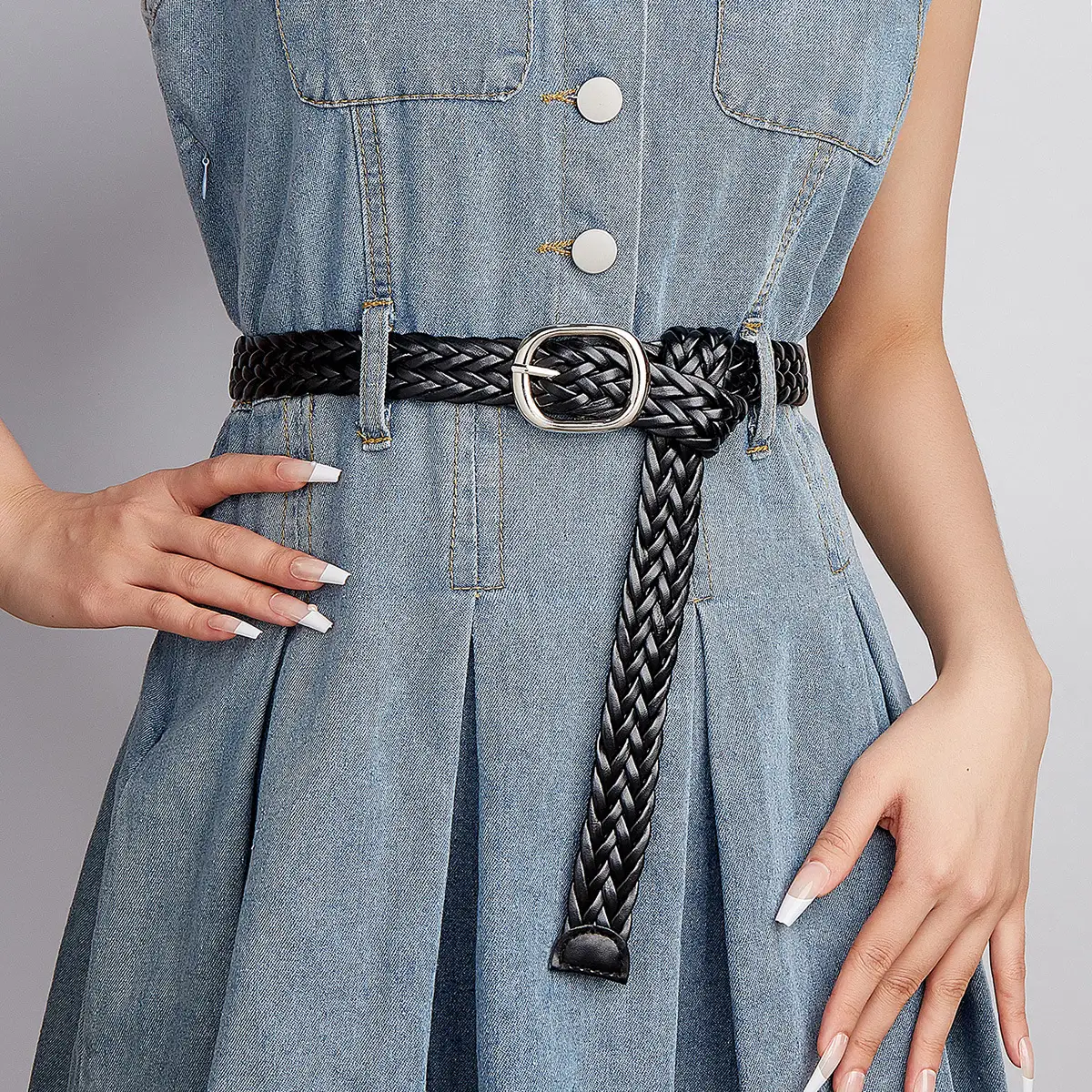 Women's Black Braided Vintage Belt with Suit Ins Style