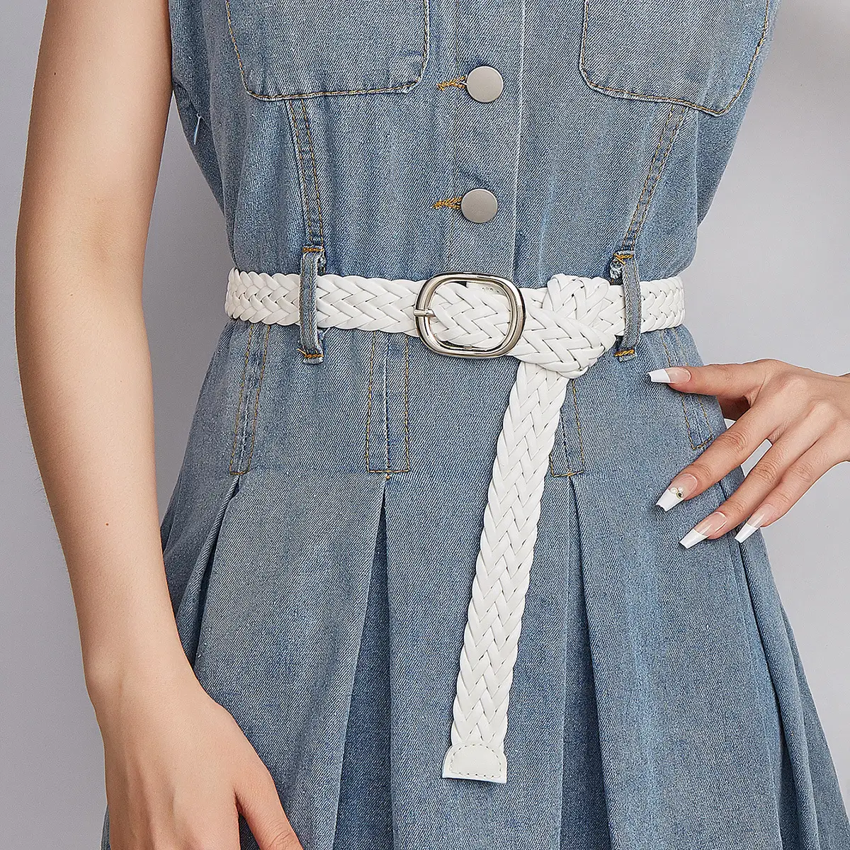 Women's Black Braided Vintage Belt with Suit Ins Style