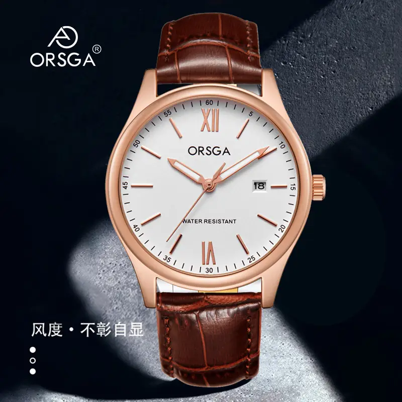 Orsga Men's Quartz Watch with Blue Leather Strap