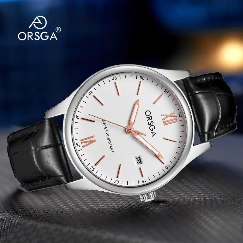 Orsga Men's Quartz Watch with Blue Leather Strap