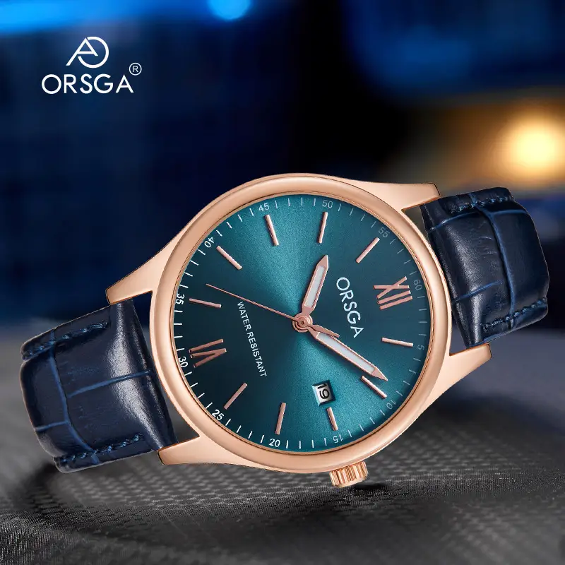 Orsga Men's Quartz Watch with Blue Leather Strap