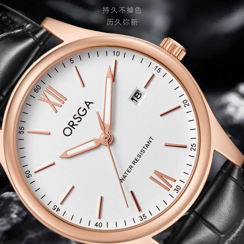 Orsga Men's Quartz Watch with Blue Leather Strap