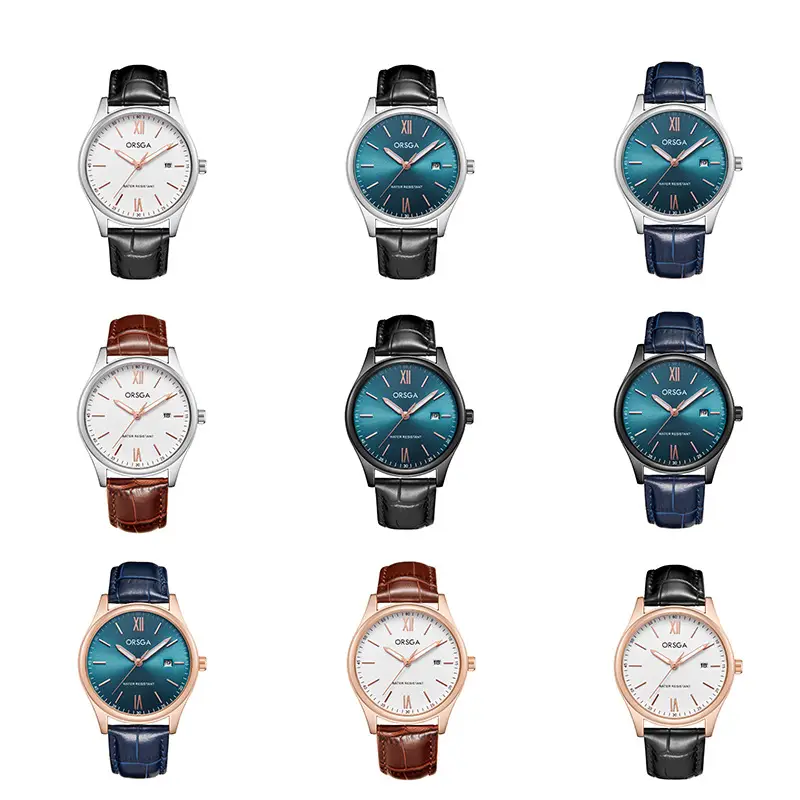 Orsga Men's Quartz Watch with Blue Leather Strap