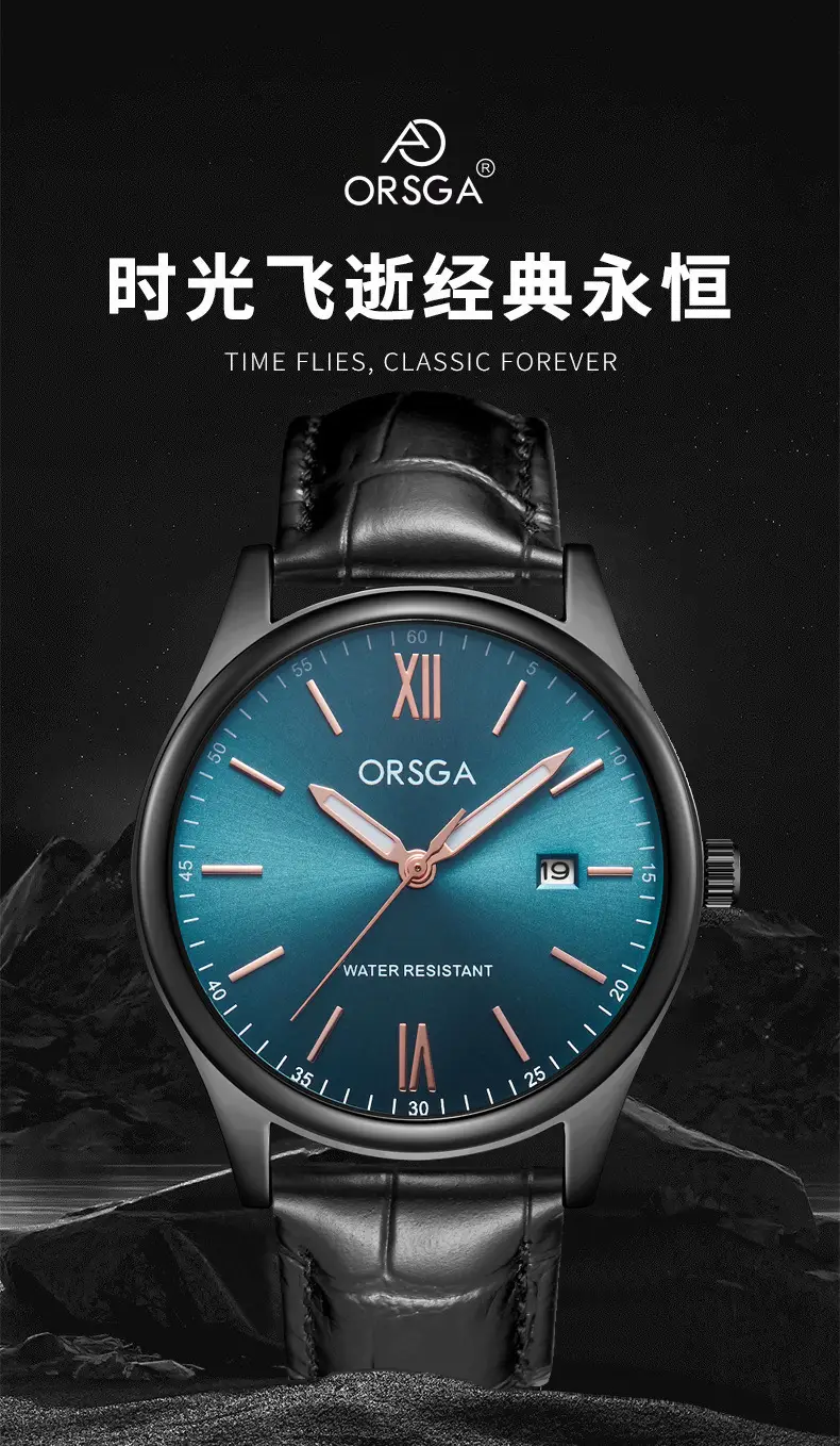 Orsga Men's Quartz Watch with Blue Leather Strap — feature 3