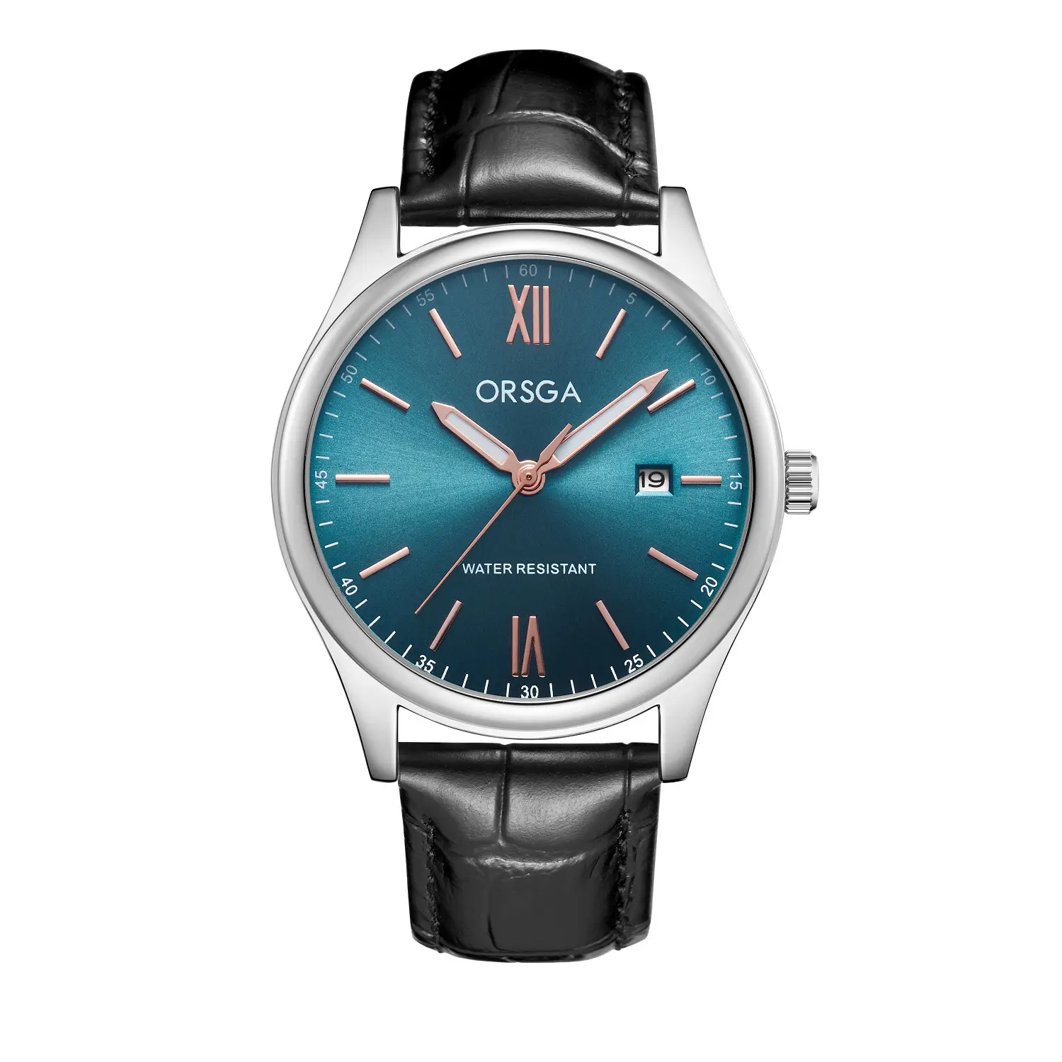 Orsga Men's Quartz Watch with Blue Leather Strap