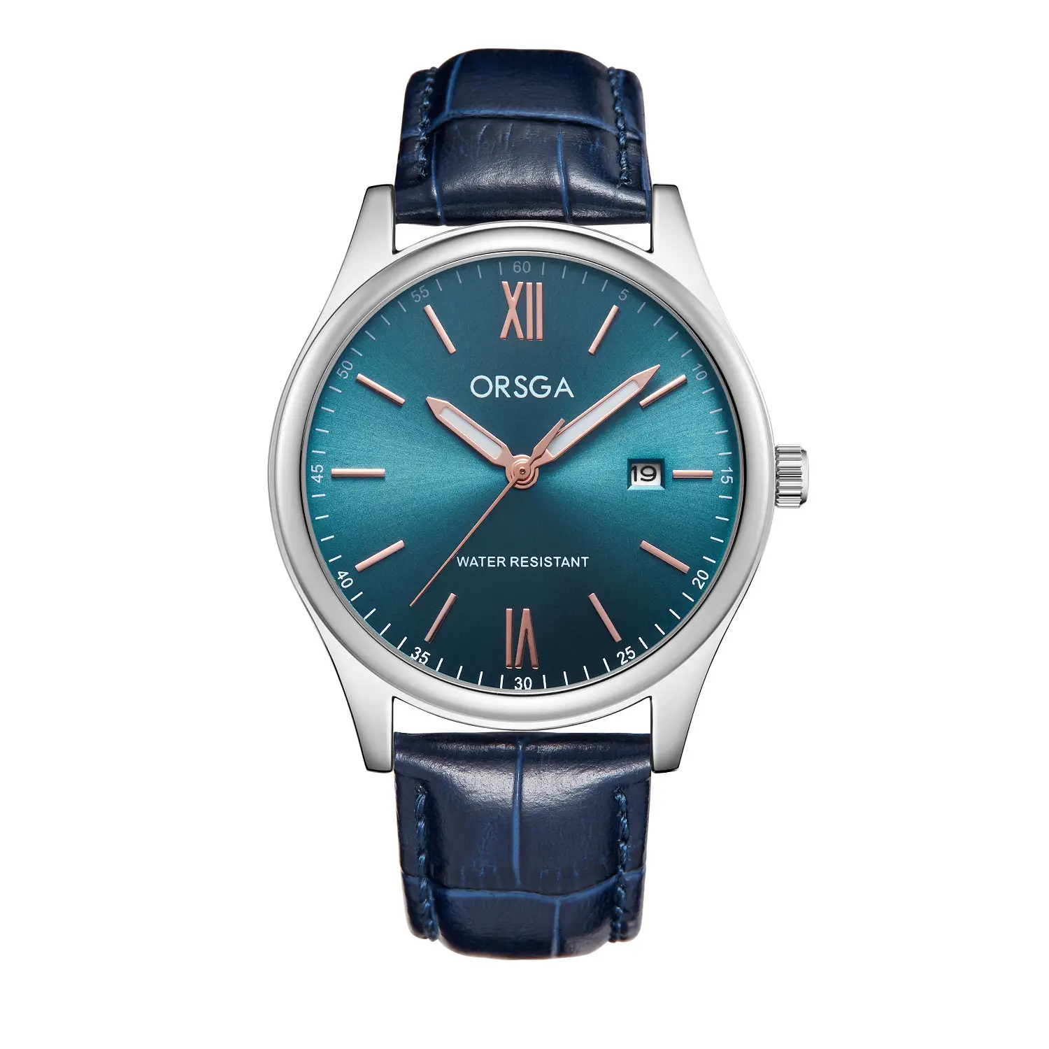 Orsga Men's Quartz Watch with Blue Leather Strap