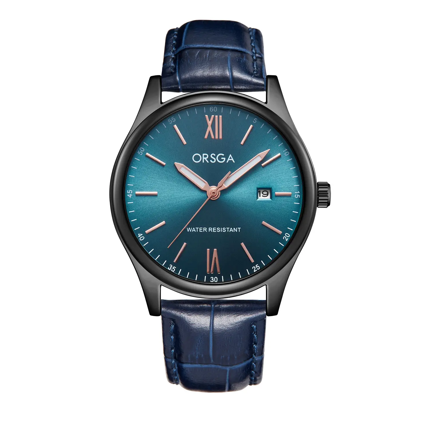Orsga Men's Quartz Watch with Blue Leather Strap