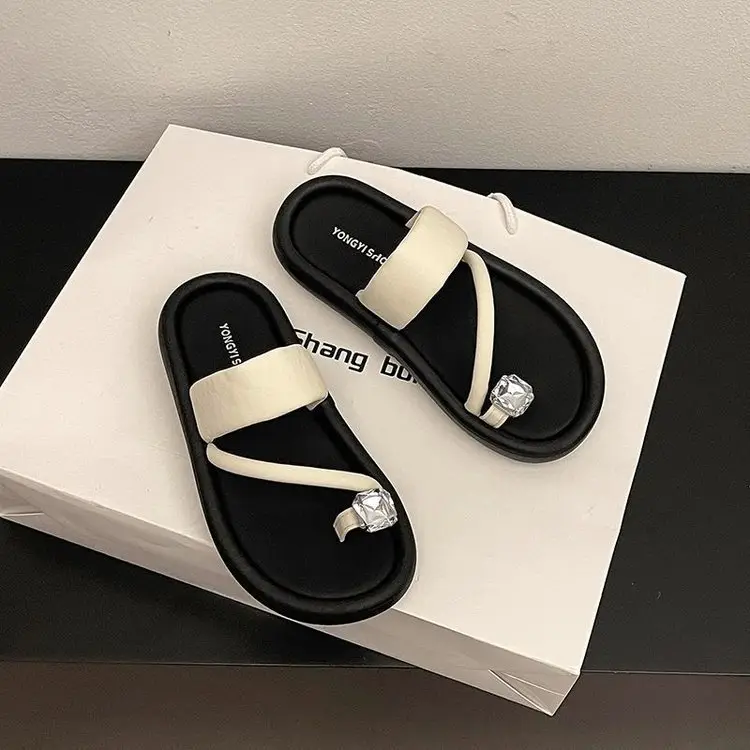 French Style Women's Black Open Toe Sandals with Clip Toe