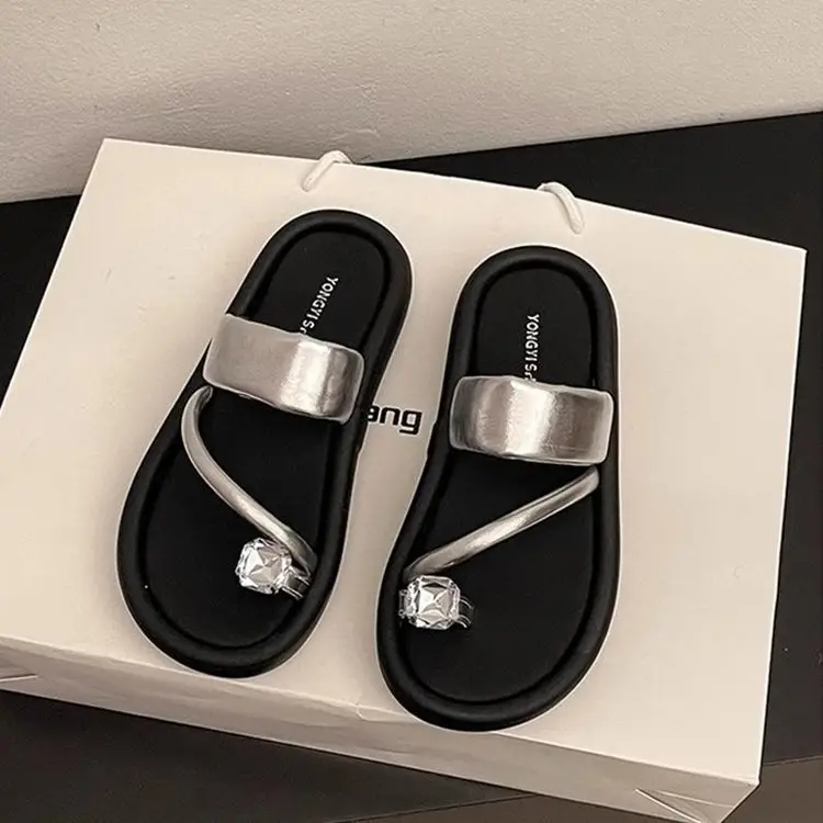 French Style Women's Black Open Toe Sandals with Clip Toe