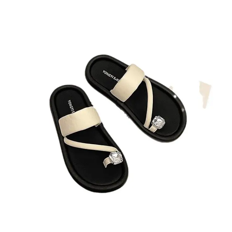 French Style Women's Black Open Toe Sandals with Clip Toe