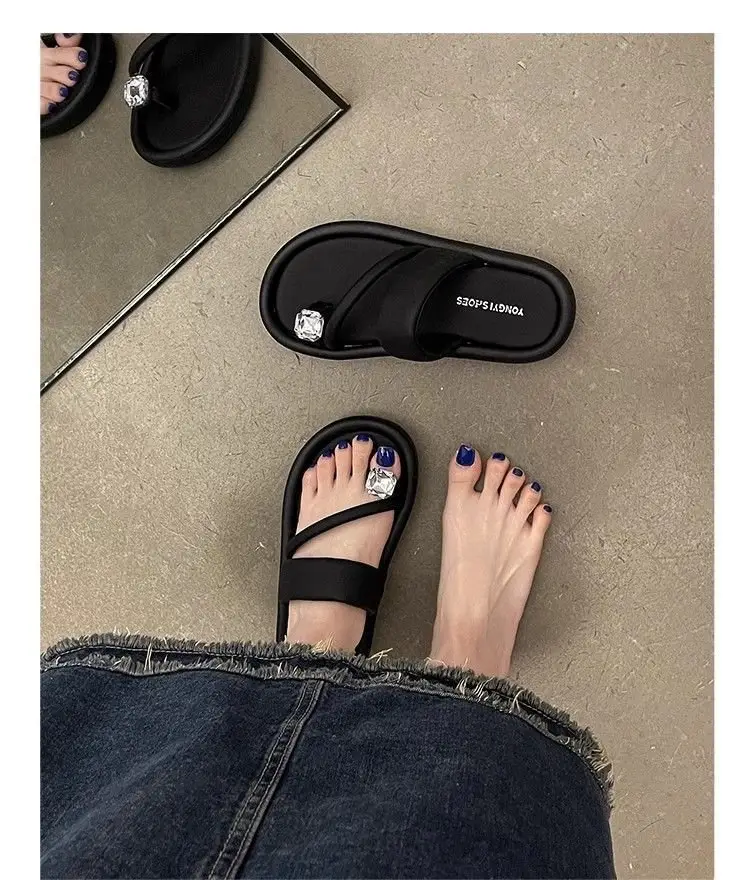 French Style Women's Black Open Toe Sandals with Clip Toe — feature 6