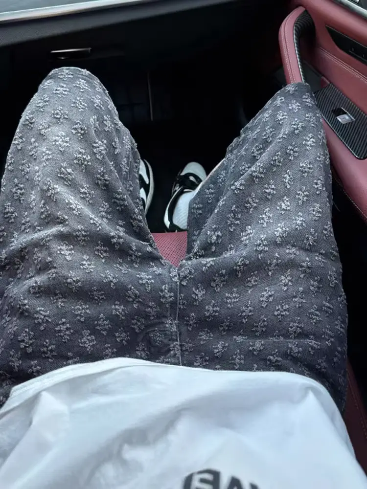 Men Printed Jacquard Shorts Vintage Denim Summer Hiphop Pants - Image 6