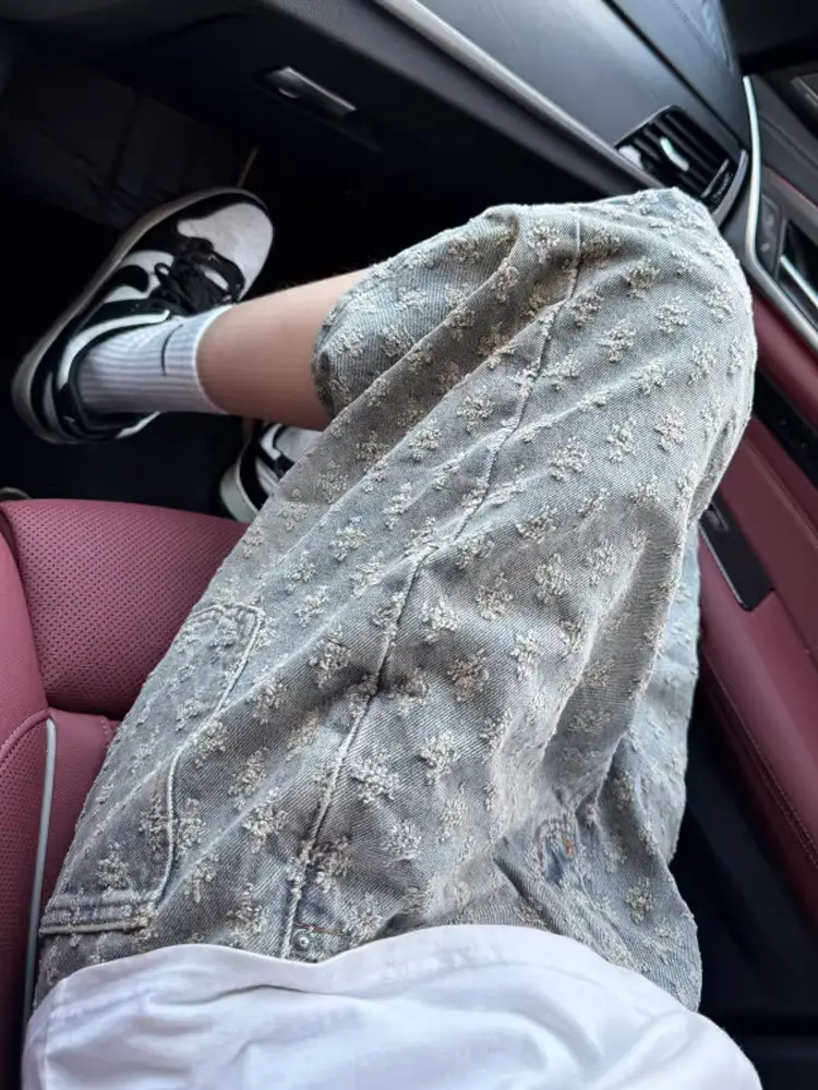 Men Printed Jacquard Shorts Vintage Denim Summer Hiphop Pants - Image 7