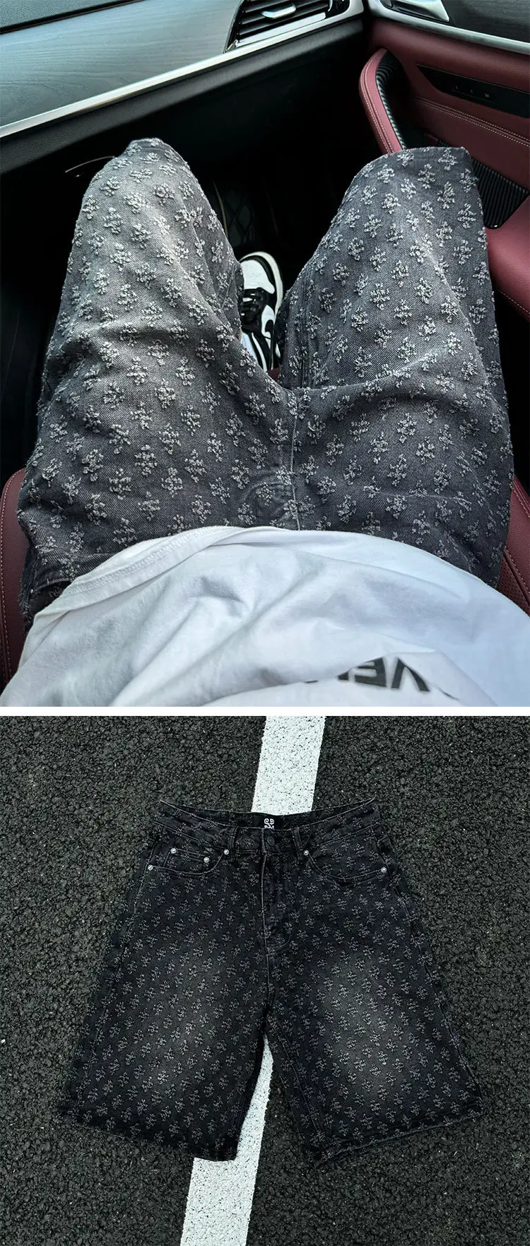Men Printed Jacquard Shorts Vintage Denim Summer Hiphop Pants — feature 2