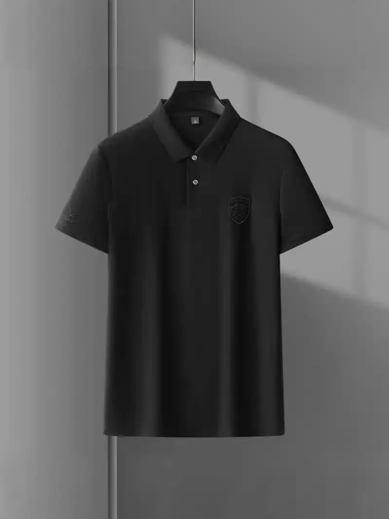 Men's Black Embroidered Polo Shirt Short Sleeve - Image 6