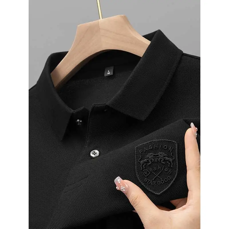Men's Black Embroidered Polo Shirt Short Sleeve - Image 3
