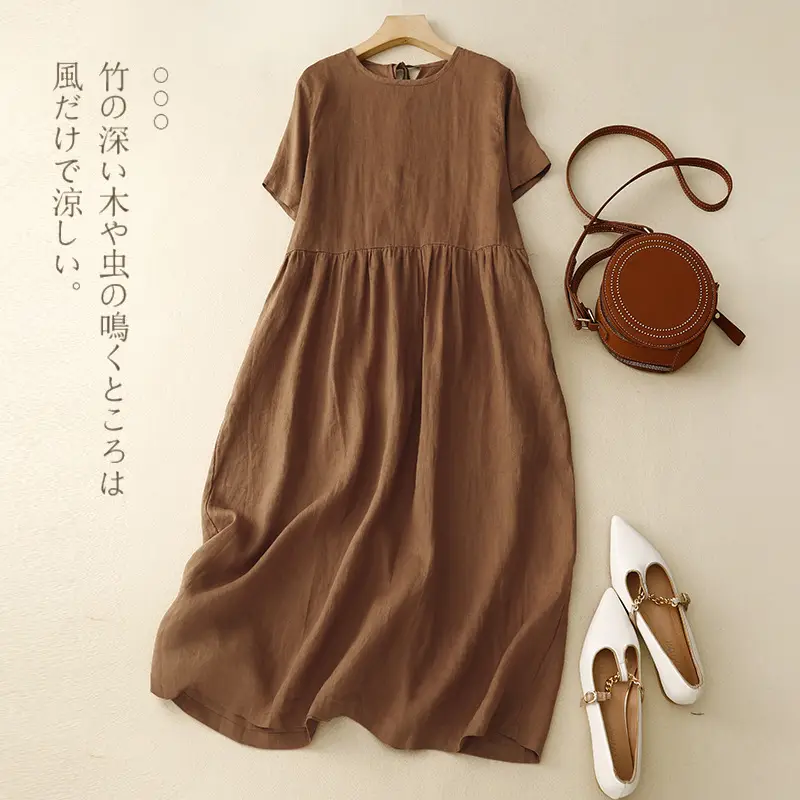 Black Long Dress with Round Neck, Belt, Large Hem - Image 5