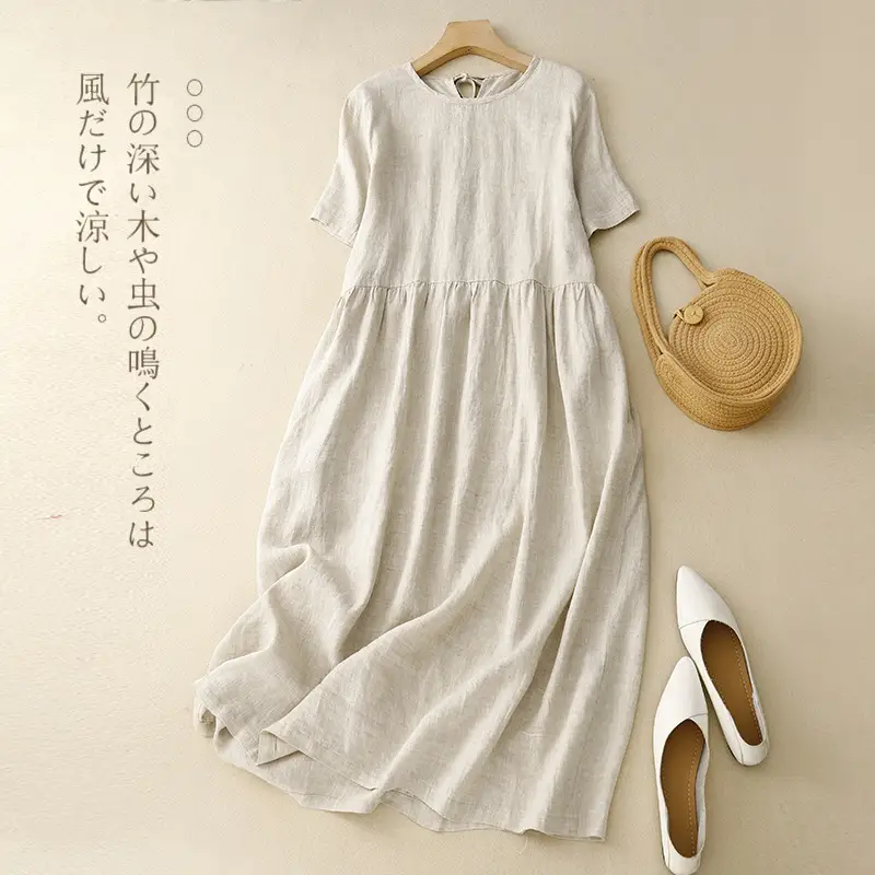 Black Long Dress with Round Neck, Belt, Large Hem - Image 7