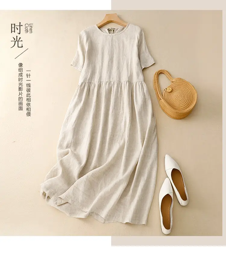 Black Long Dress with Round Neck, Belt, Large Hem — feature 1