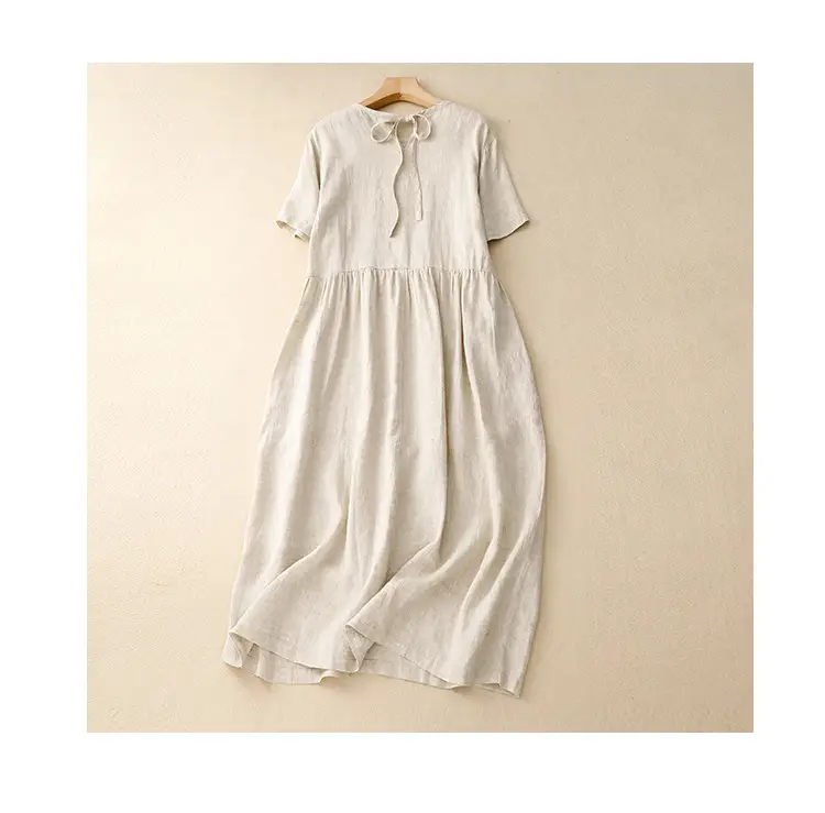 Black Long Dress with Round Neck, Belt, Large Hem — feature 11