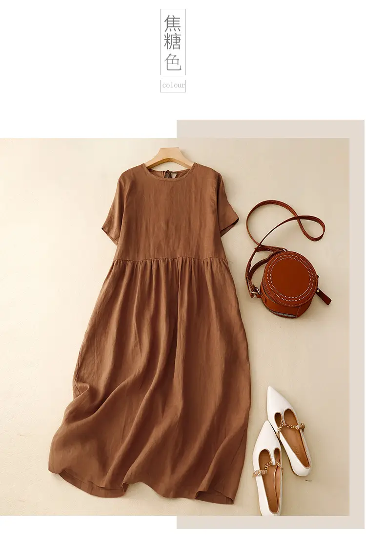 Black Long Dress with Round Neck, Belt, Large Hem — feature 12