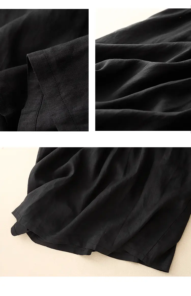 Black Long Dress with Round Neck, Belt, Large Hem — feature 20