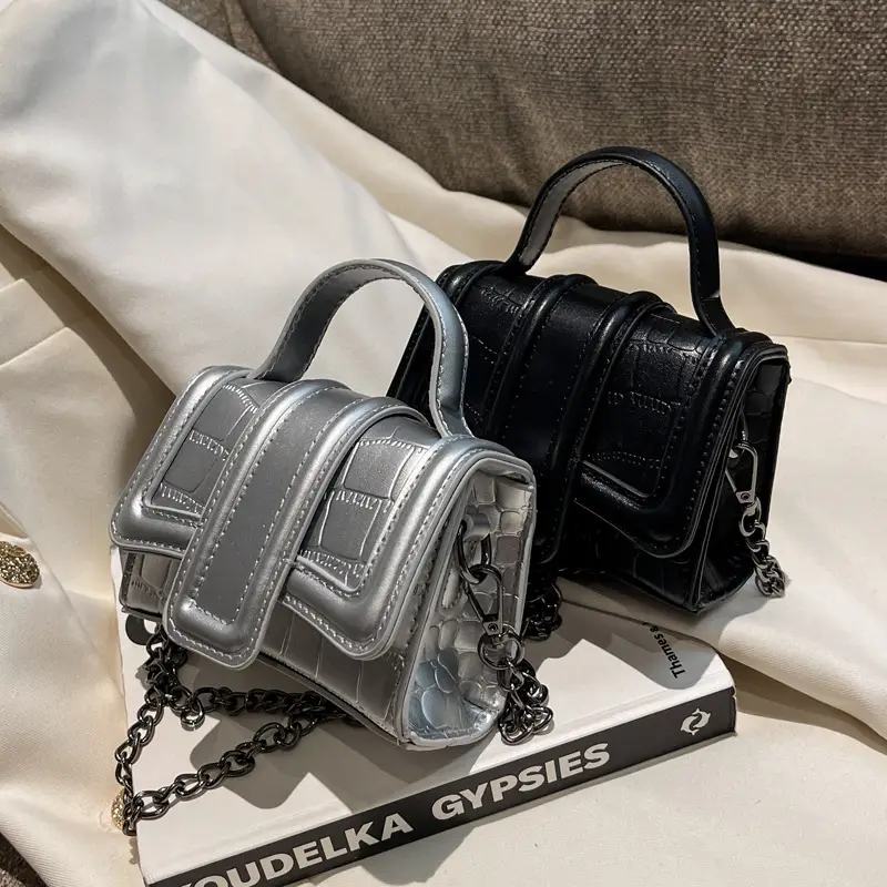Mini Square Bag Women Silver Black 2024 Fashion - Image 6