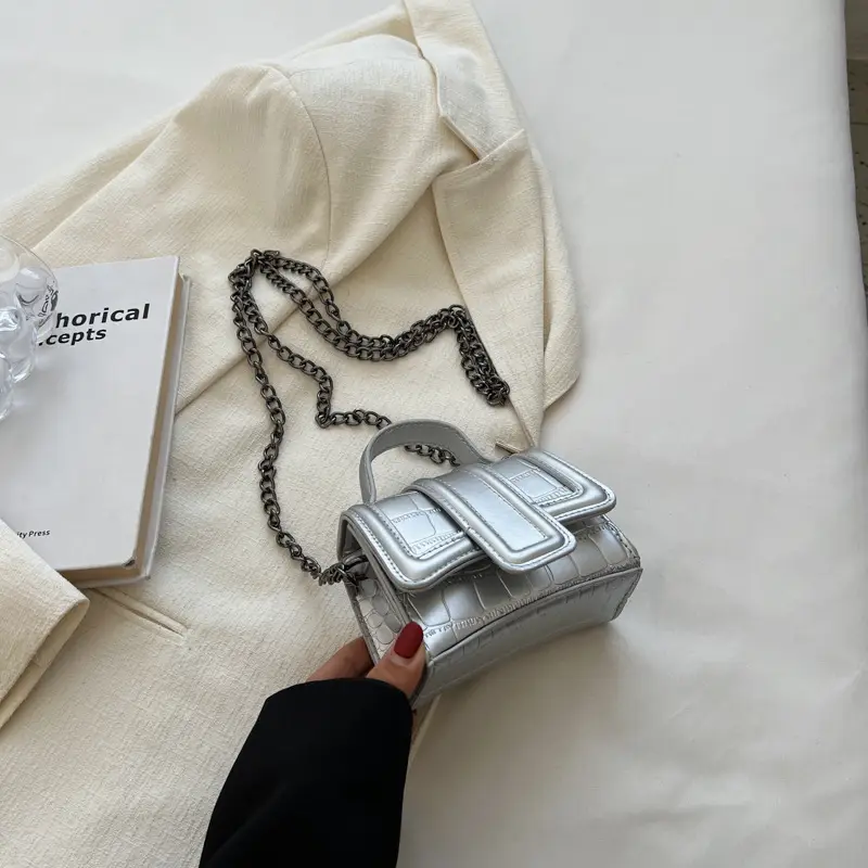 Mini Square Bag Women Silver Black 2024 Fashion - Image 3