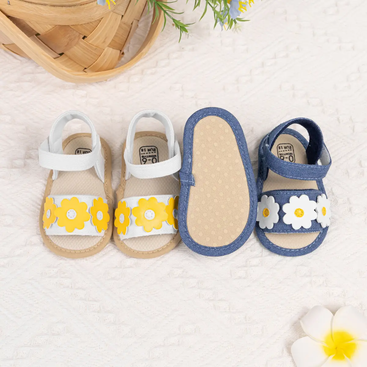 Baby Floral Sandals White Yellow Flower Sole