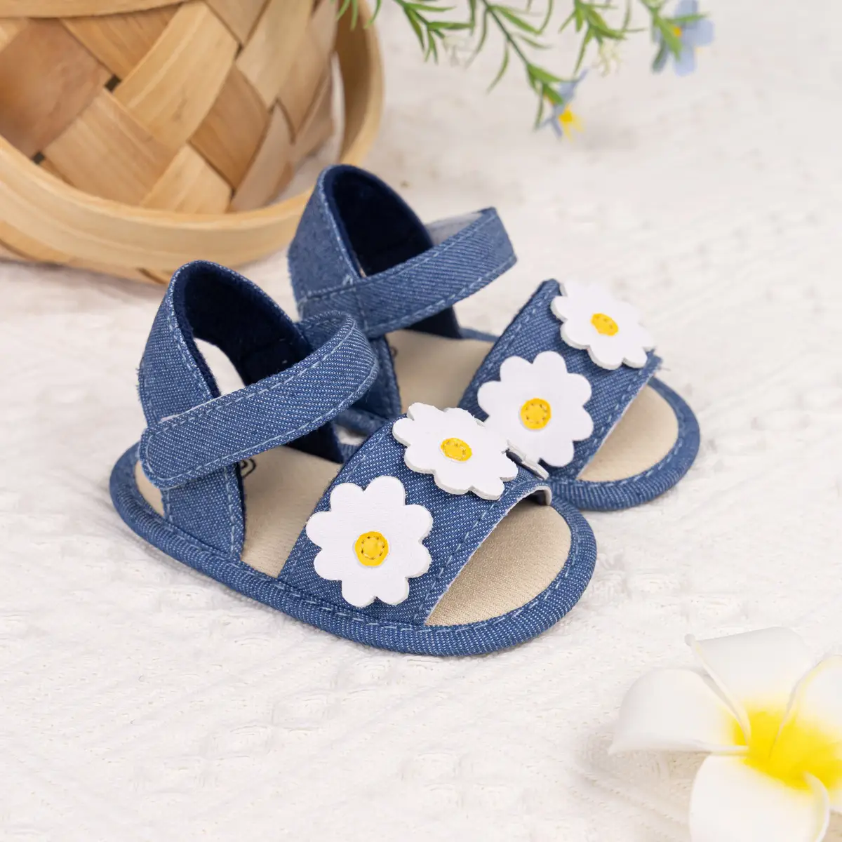 Baby Floral Sandals White Yellow Flower Sole